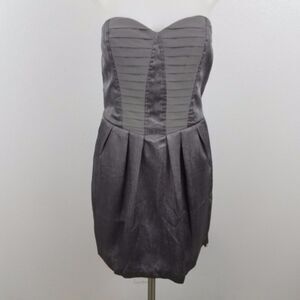 BCBGeneration Dress Silver Gray S Strapless Pleated Formal Prom Satin